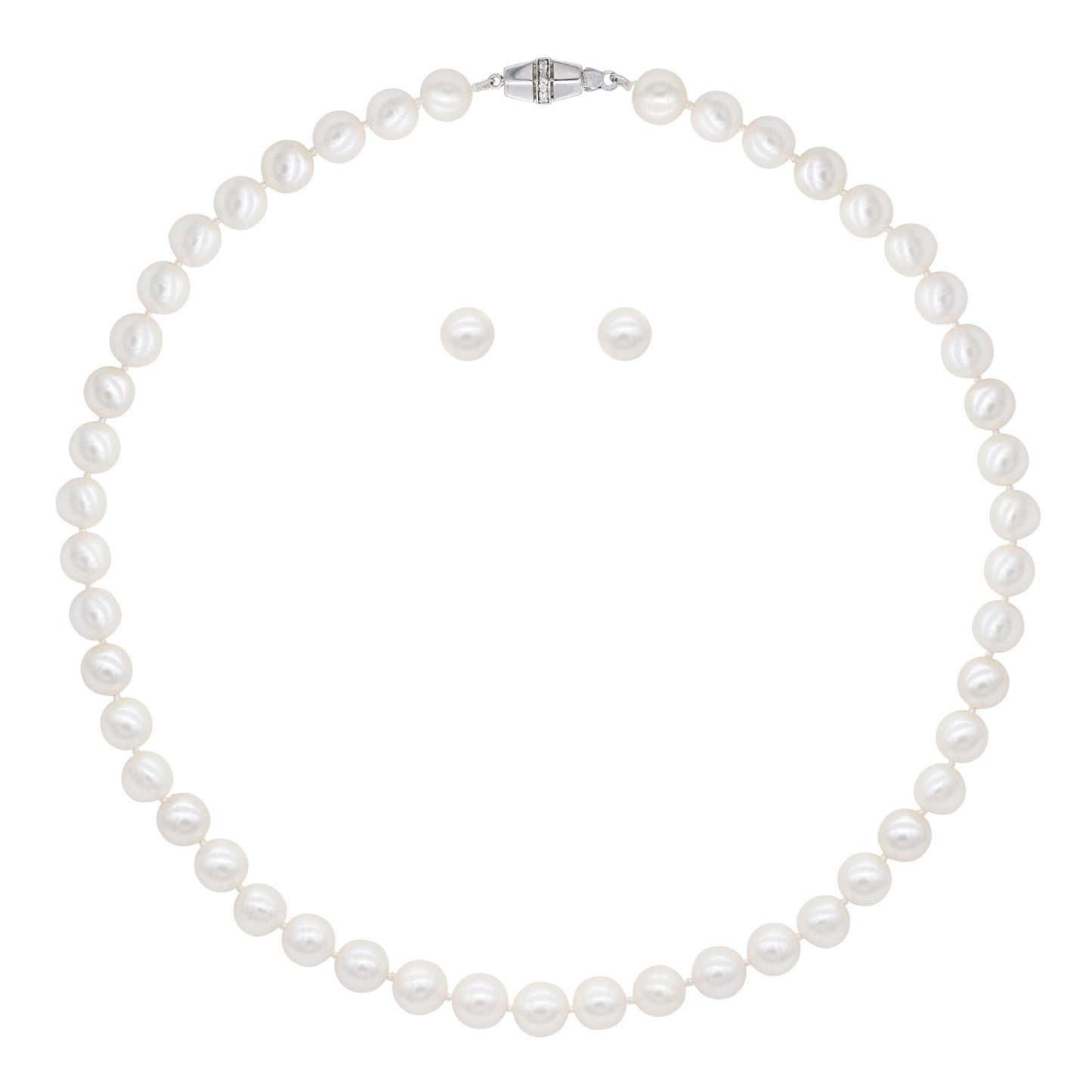 Genuine Freshwater Pearl Strand Necklace with Pearl Stud Earrings - 18 in Long