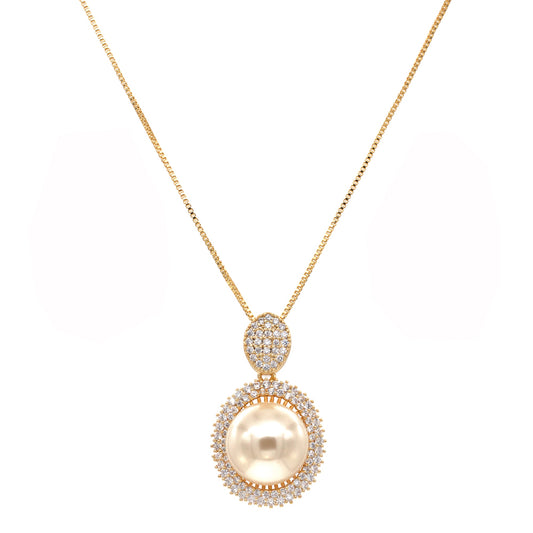 Pearl Pendant Necklace with AAA Cubic Zirconia, Gold Plated (Necklace Only)