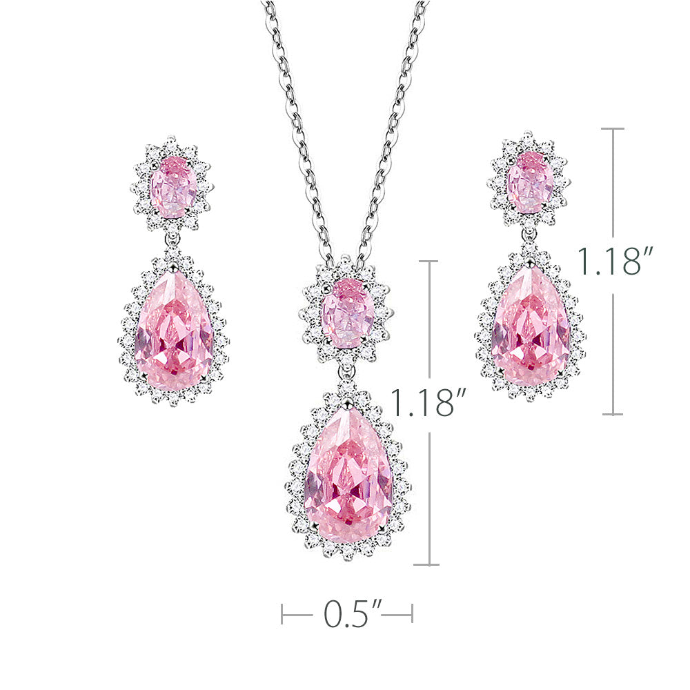 Lavencious Teardrop Dangle with AAA Pink Cubic Zirconia Necklace & Earrings Set