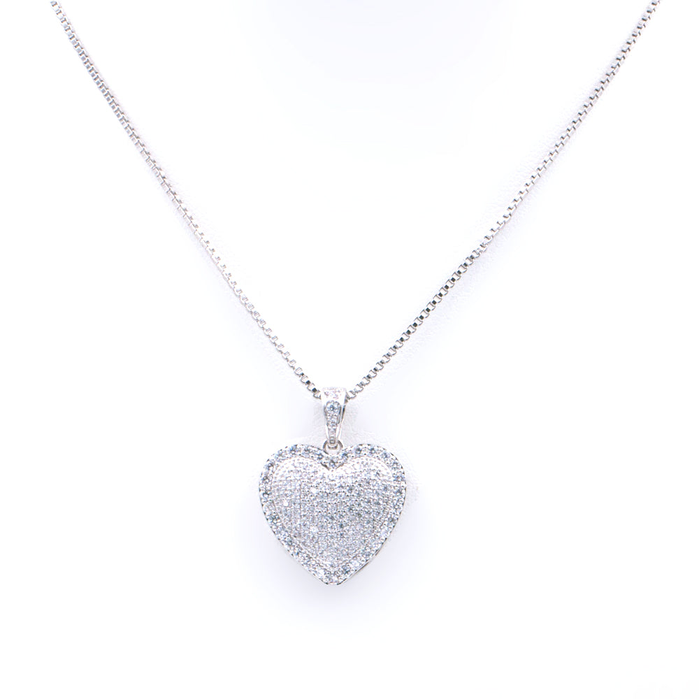 Rhodium Plated Heart Shaped Pendant Necklace
