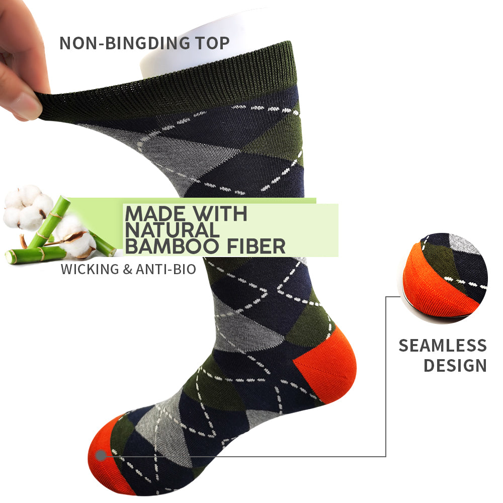 Lavencious Diamond Patterned Men's Natural Bamboo Crew Dress Socks 1 Pair Size 7-12
