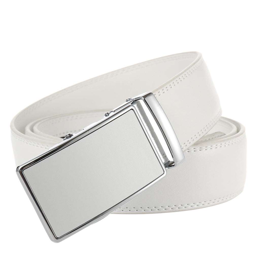 Lavencious Men's Genuine Leather Dress Ratchet Slide Casual Belt, Cut to Fit Waist Size up to 46 inches (Silver White)