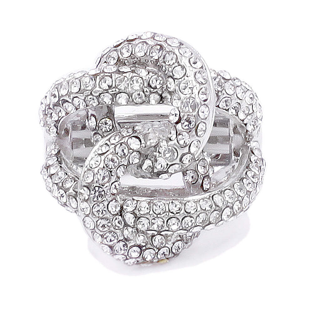 Lavencious Rhodium Plated 2 Circles Linked Design with Crystals Stretch Rings Statement Rings Free Size for Women