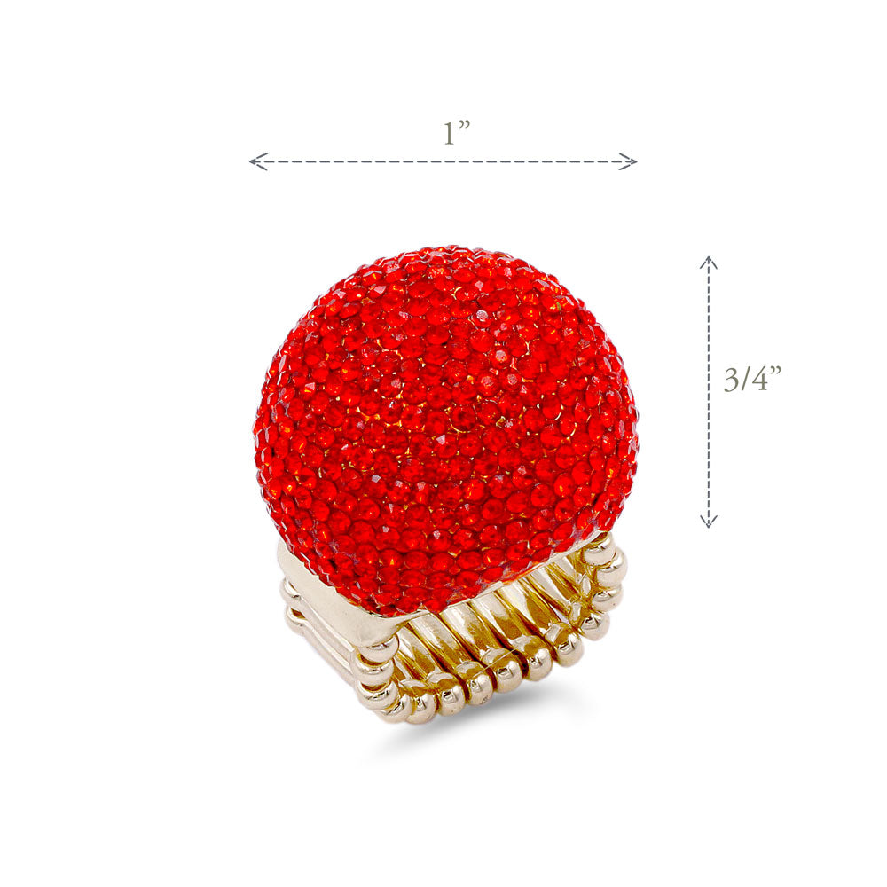 Lavencious Red Snowball Rhinestone Cocktail Stretch Ring Party Ring for Women Free Sizes for 6 to 10