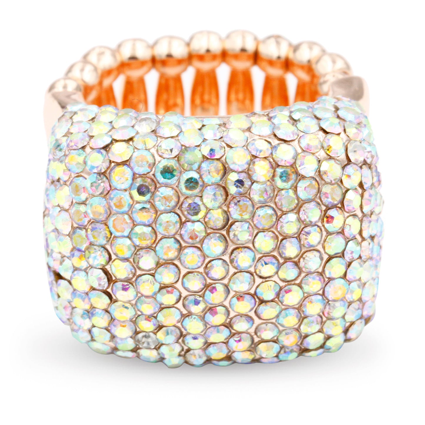 Lavencious Rose Gold Plated Half Cube Shape with Clear Crystals Stretch Rings Statement Rings Free Size for Women