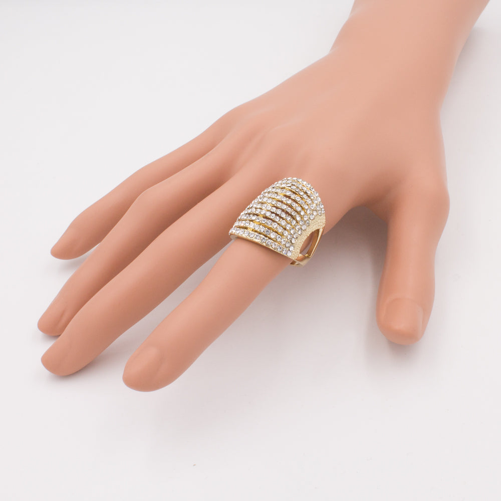 Gold Plated Fashion Cocktail Ring Paved with Clear Crystal, Size 5 - 12