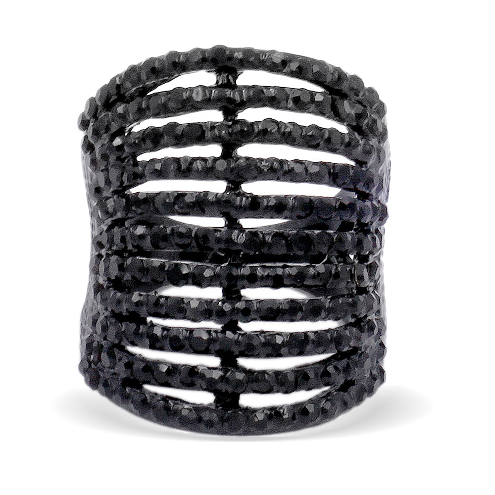 Jet Black Fashion Cocktail Ring, Size 5 - 12