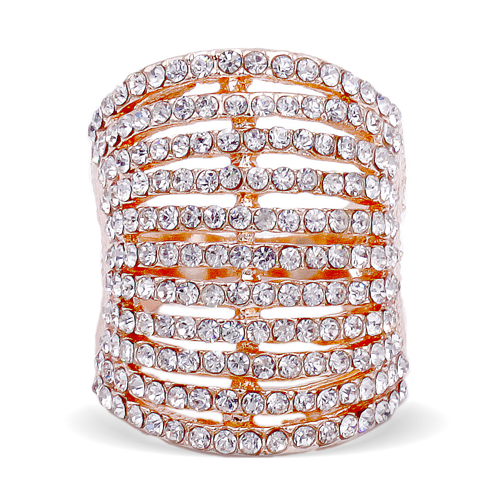 Rose Gold Plated Fashion Cocktail Ring Paved with Clear Crystal, Size 5 - 12