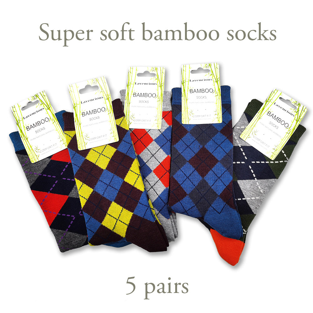 Lavencious Men's Natural Bamboo Crew Dress Socks 5 Pairs Size 7-12