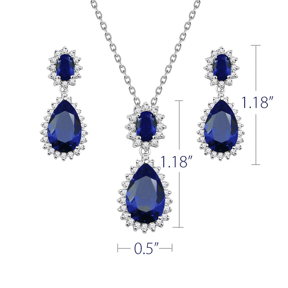 Lavencious Teardrop Dangle with AAA Blue Cubic Zirconia Necklace & Earrings Set