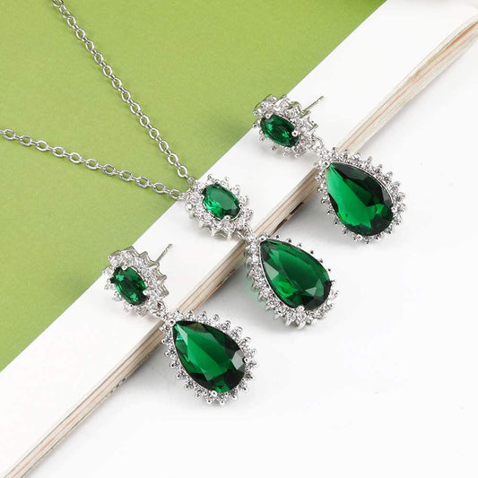 Lavencious Teardrop Dangle with AAA Emerald Green Cubic Zirconia Necklace & Earrings Set