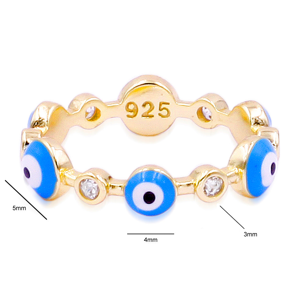 Lavencious Solid 925 Sterling Silver Evil Eye Ring with Gold Plated, Evil Eye with Enamel and AAA CZ Comfort Fit for Women Girls, Size 4 to 10
