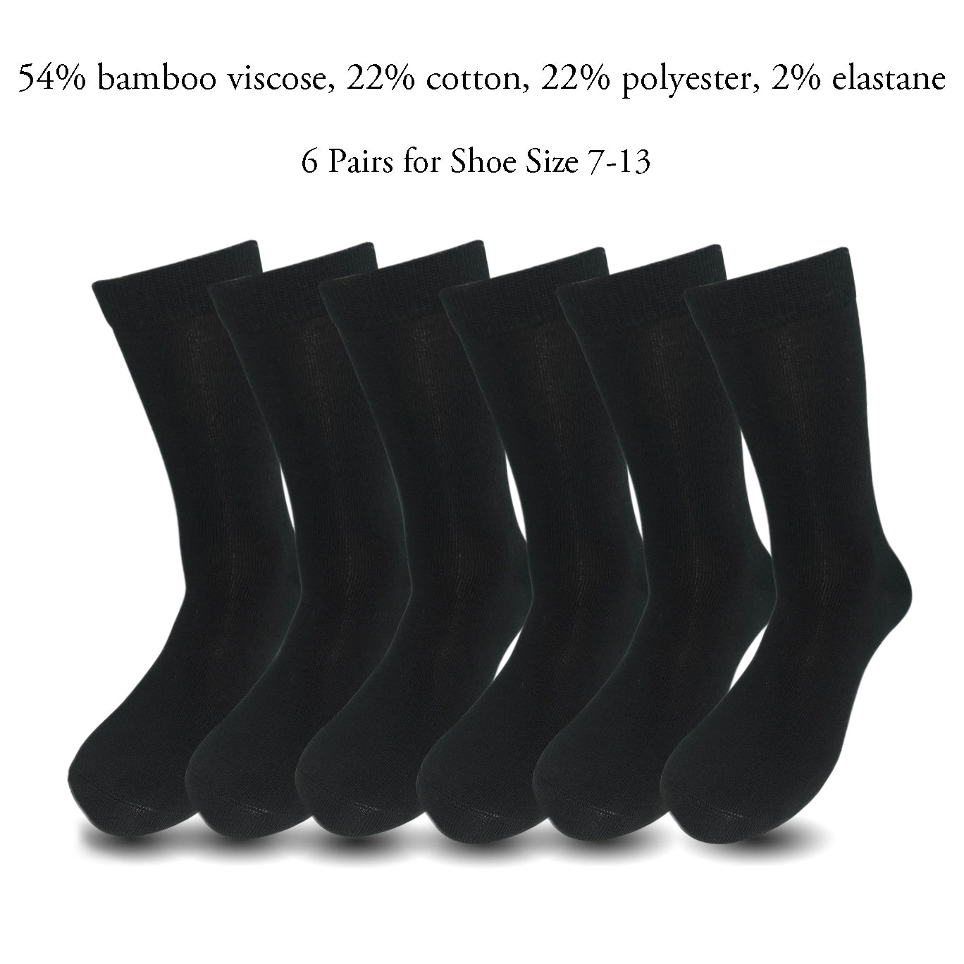 Lavencious Premium Men's Soft and Comfort Bamboo Fiber Crew Dress Socks for Men Shoe Size 7-13, 6 Pairs (Black)