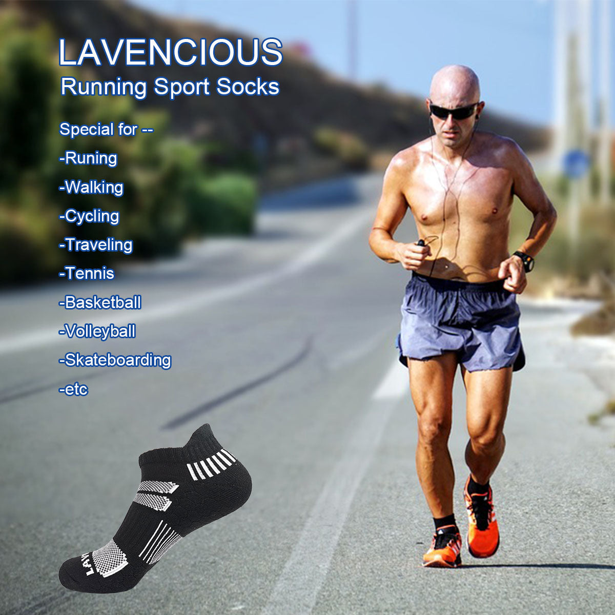 Lavencious Cushioned Low Cut Sport Ankle Athletic Socks for Men, 6 Pairs, Fit Men Shoe Size 7-13