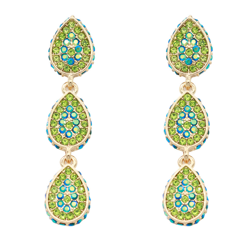 Gold Plated Water Drop Dangle Earring with Emerald Green AB Crystal