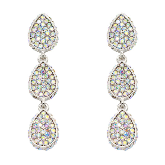 Rhodium Plated Water Drop Dangle Earring Paved with Clear AB Crystal