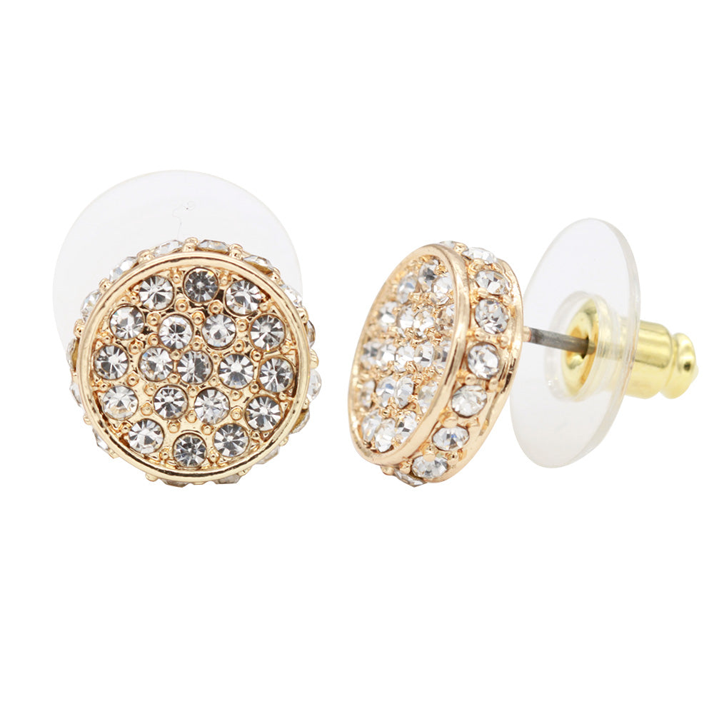 Gold Plated Round Earrings Paved with Clear Crystal